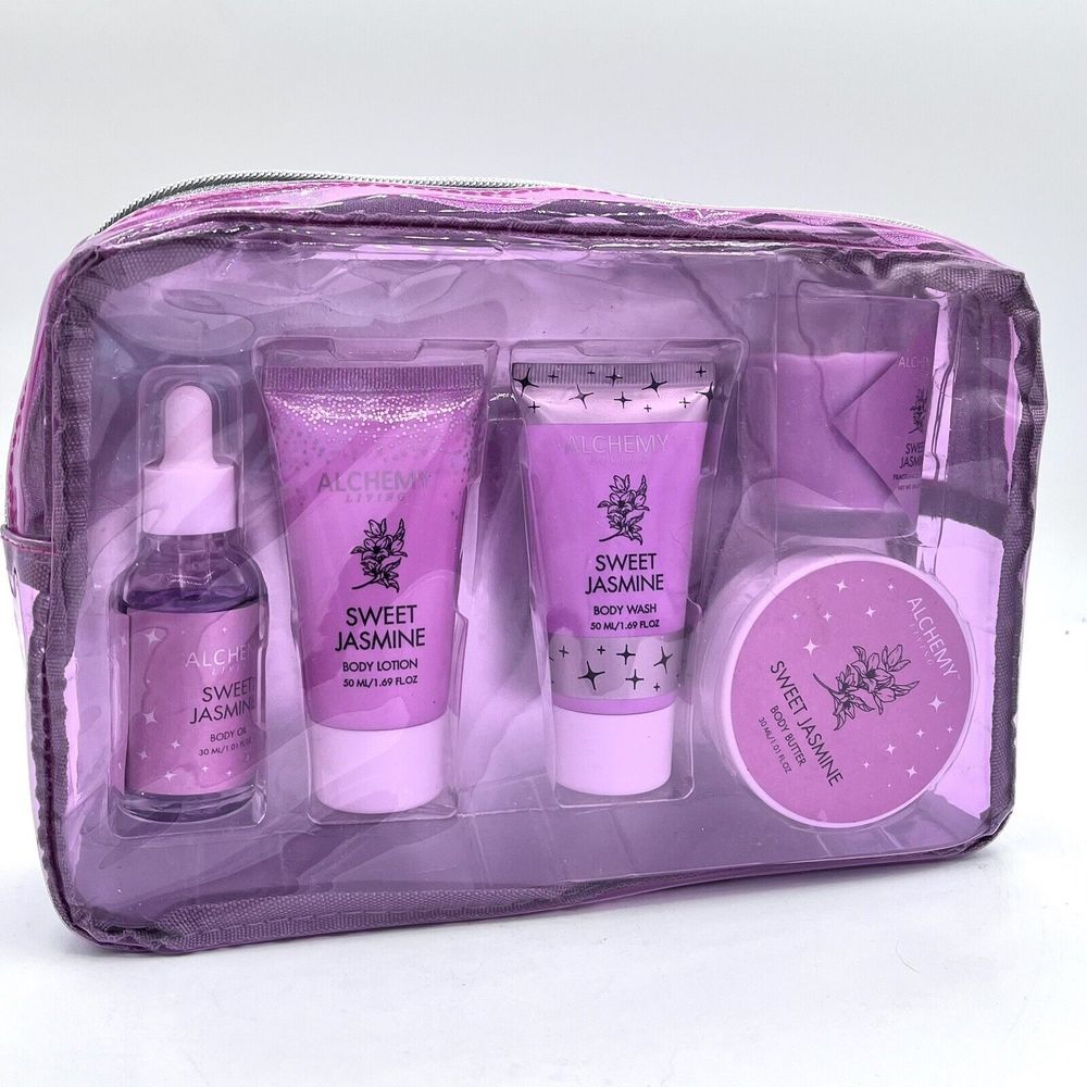 Alchemy Living Sweet Jasmine Gift Set Reusable Bag Body Oil, Wash, Lotion Candle